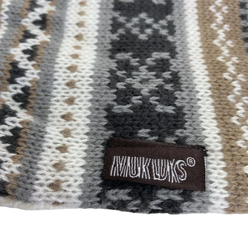 Muk Luks Infinity Loop Scarf Fair Isle Knit Ivory Beige Gray Reversible Nordic